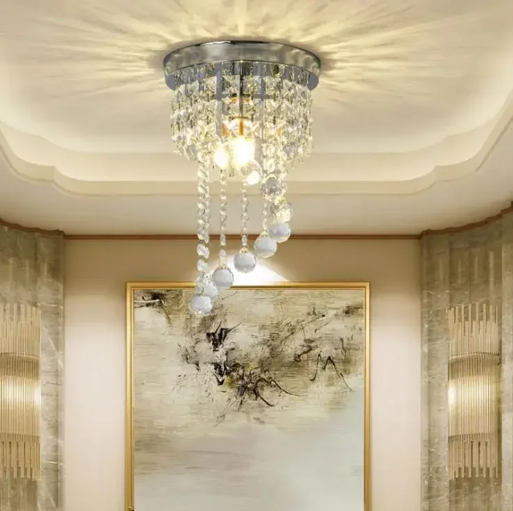 Modern  Simple LED crystal ceiling lamp living room corridor entrance balcony hotel chandelier spiral ladder small ceiling light