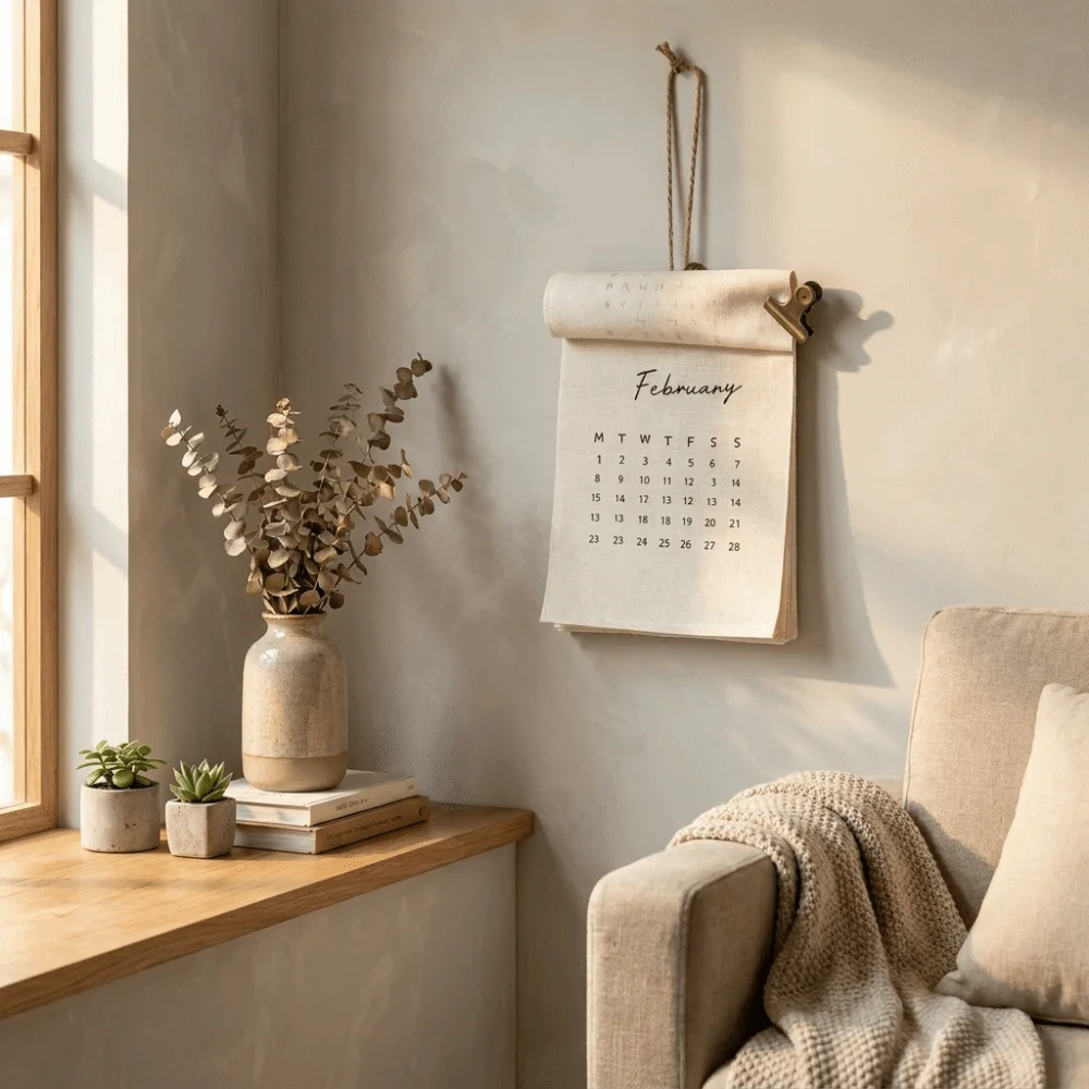 Time Tool 12-Month Fabric Wall Calendar Portable Decorative Monthly Calendar Reusable Retro Style Calendar Planner Study Room