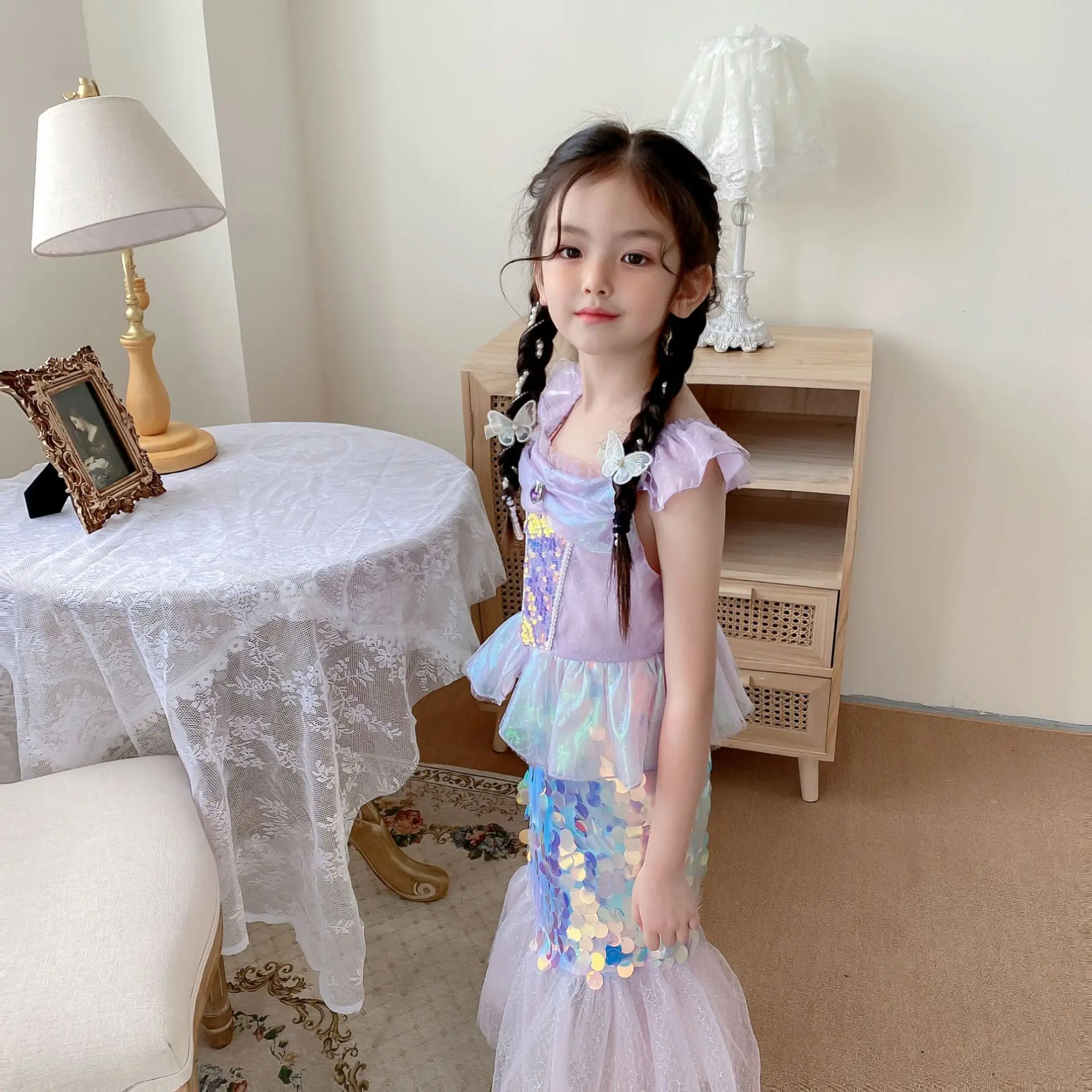 Kleine Meerjungfrau Ariel Prinzessin Kostüm Kinder Kleid für Mädchen Halloween Cosplay Kinder Geburtstags feier Kleidung Meerjungfrau Kleid