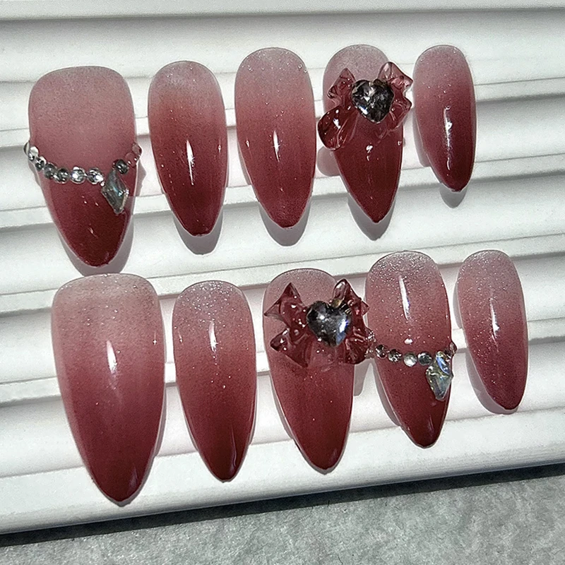 

Осень и зима сладкий румянец нажмите на ногти ручной работы бордовый градиент полупрозрачный кошачий глаз искусство поддельные ногти патчи