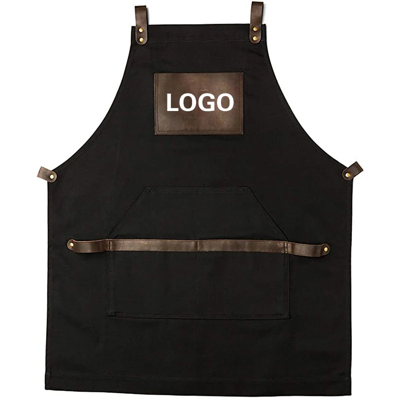 Multi Pocket Waterproof Barber Kitchen Catering Apron Personalized Customization Printed Logo Nail Service Staff Work Clothes