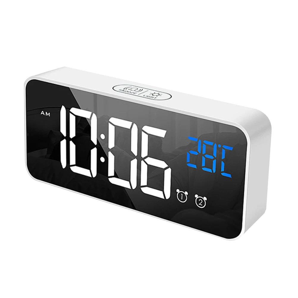 

1pc LED Music Alarm Clock Charging Type Alarm Clock Large Screen Clock Indoor Thermometer for Home Shop White