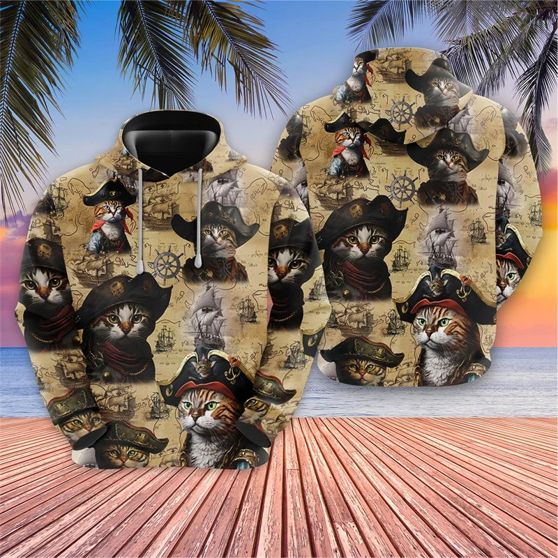 

Vintage Pirate Skull Graphic Sweatshirts Harajuku Fashion Hawaiian Hoodies For Men Clothes Funny Animal Design Hoody Boy Y2k Top