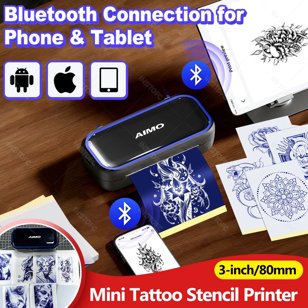

3-дюймовый мини-принтер трафаретов для татуировок AIMO MR3 Fucos на маленьком узоре татуировки Портативный 80 мм принтер для переноса татуировок для художника DIY