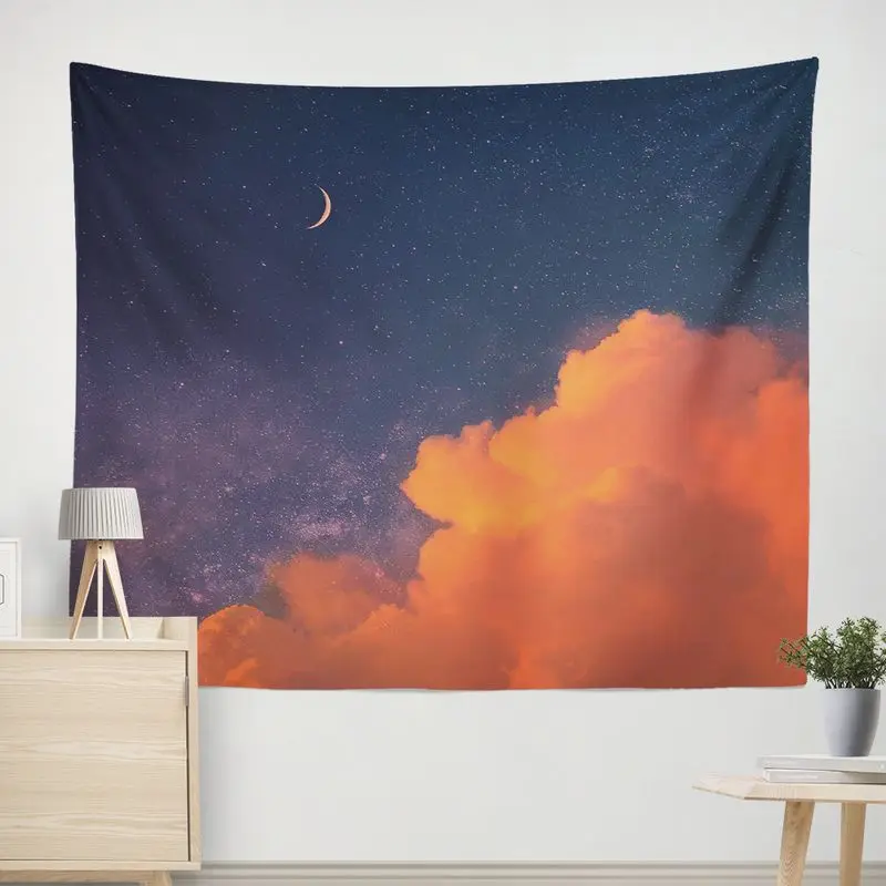 VIKAMA Starry Sky Orange Cloud Tapestry Ins Dreamy Sunset Scenery Background Cloth Wall Decoration Room Decoration