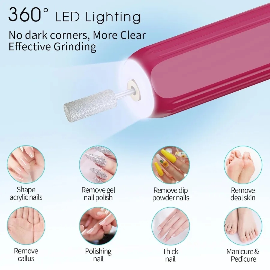 Kit de manicura y pedicura profesional con taladro eléctrico recargable de 360 luces para el cuidado de manos y pies Nai eléctrico inalámbrico