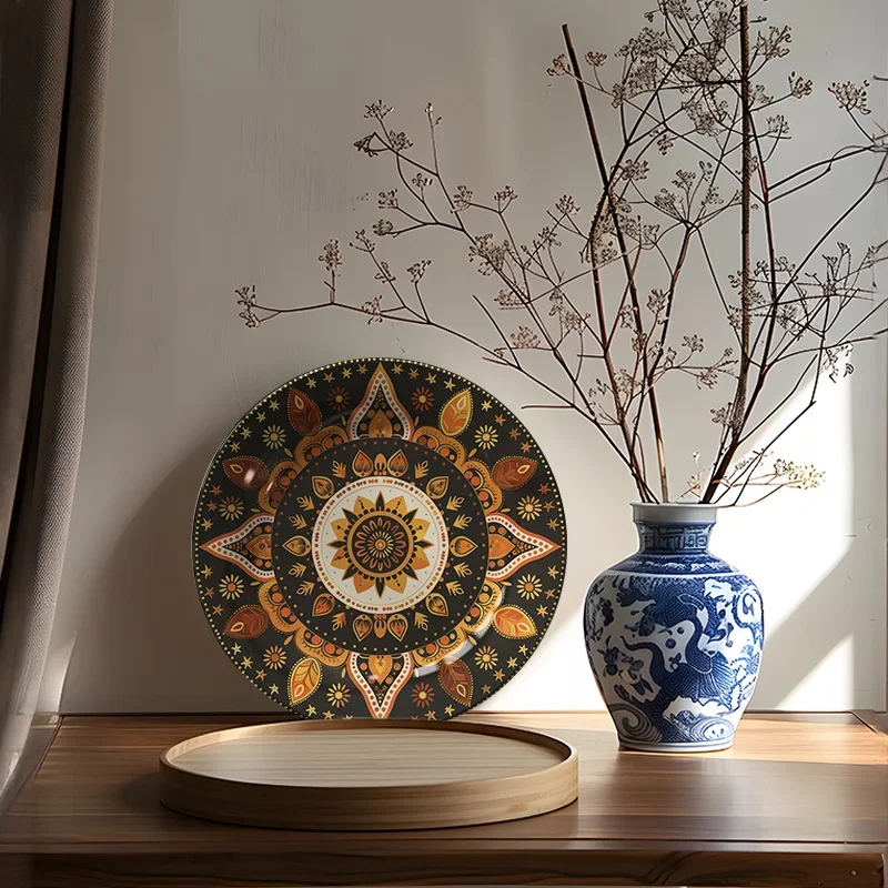 1pc Hand-Painted Ceramic Wall Plate - Vintage European Round Art Decor with Family-Themed Artwork, Non-Food Contact Hanging