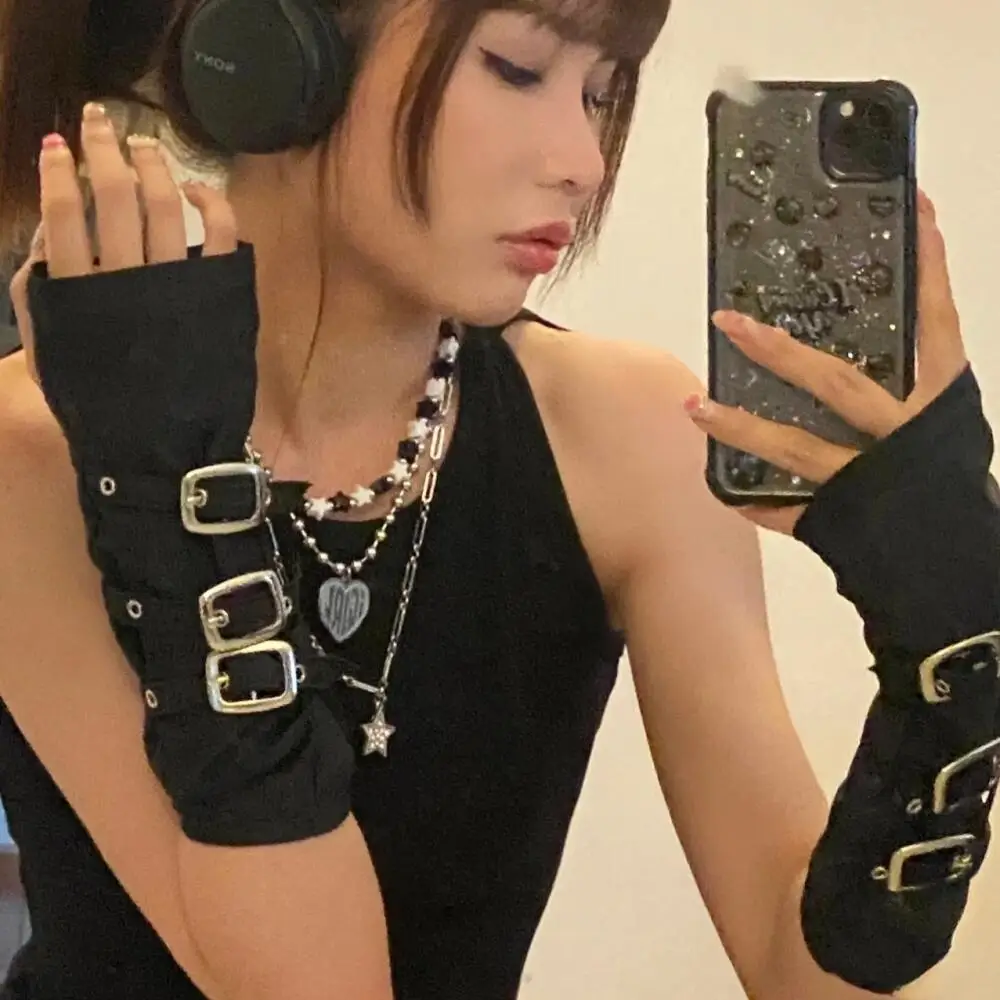 

1 шт., индивидуальные Y2k, ремни с пряжкой, женские готические перчатки без пальцев в стиле панк, Лолита для Хэллоуина, карнавальный костюм для вечеринки