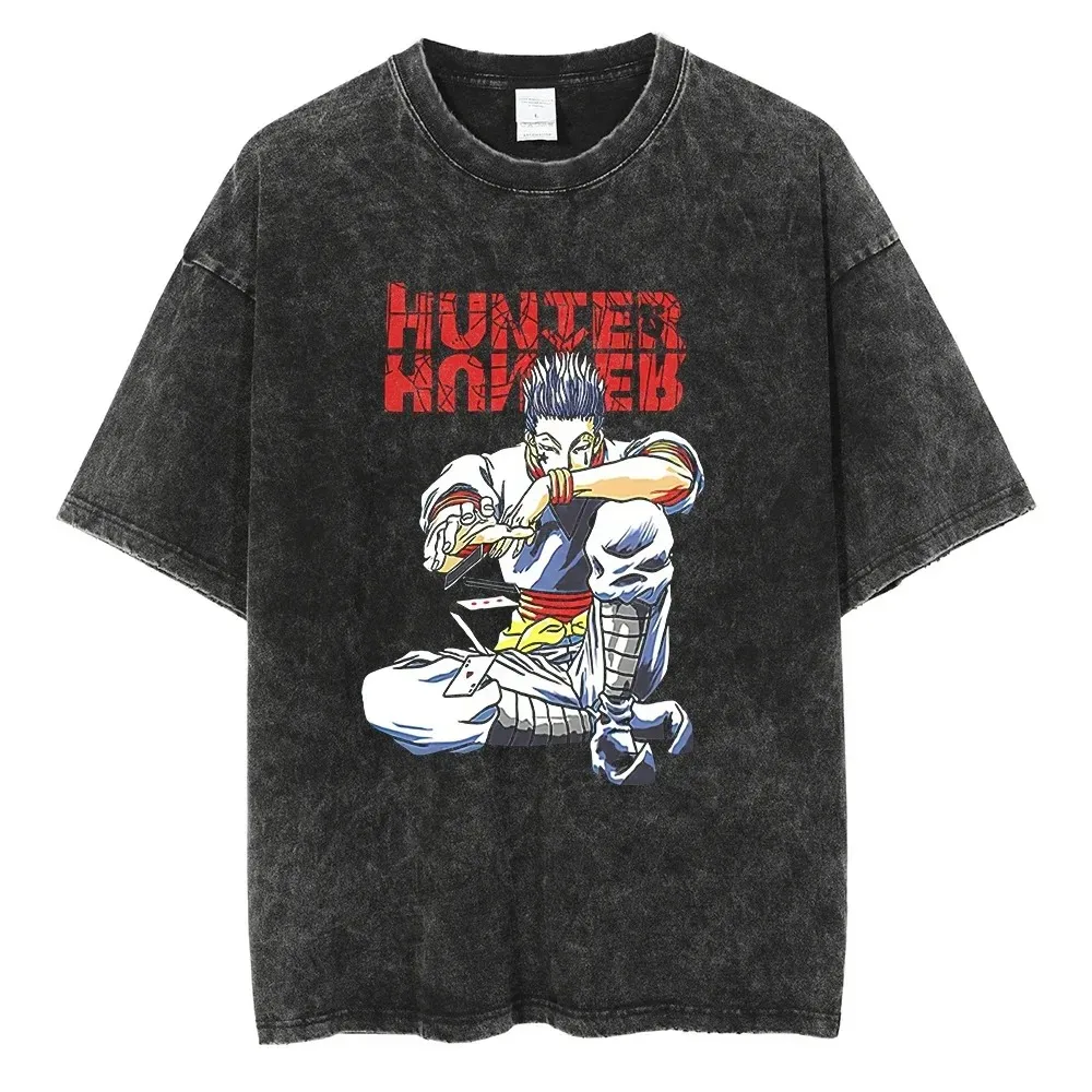 2024 uomo donna maglietta lavata maglietta nera con stampa Anime giapponese maglietta Vintage oversize estiva 2023 T-Shirt in cotone Harajuku