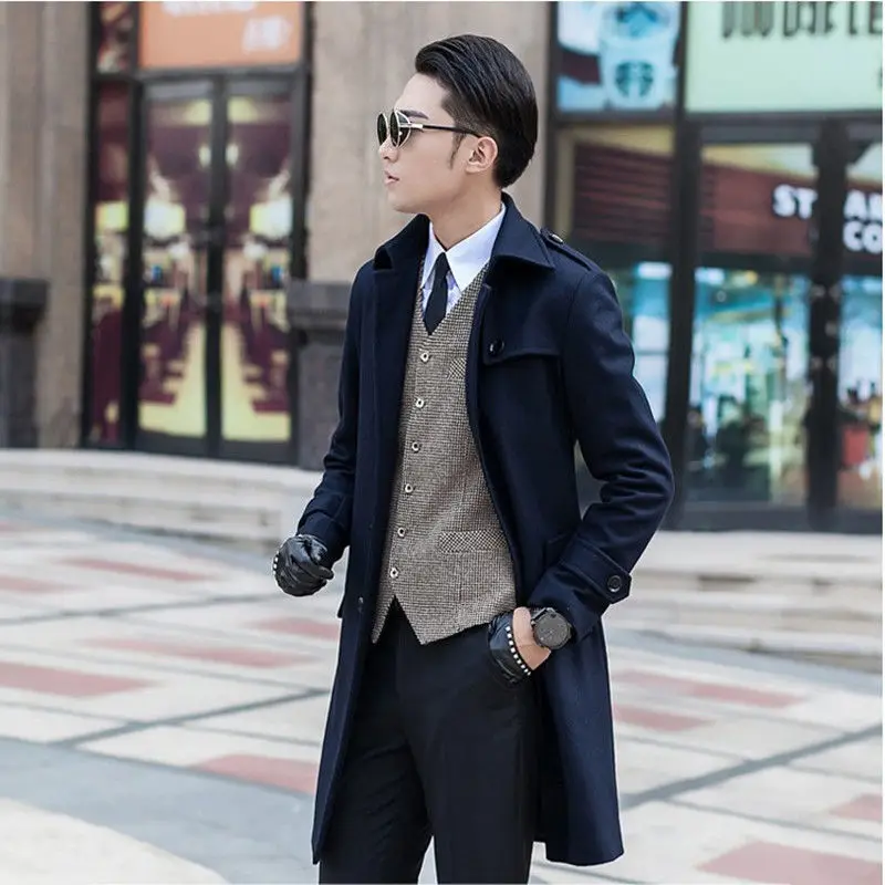 

2022 Mens Woolen Coat Autumn Winter Cotton Wool Blends Jacket Coats High Quality Male Tops Windproof Warm Overcoats F11