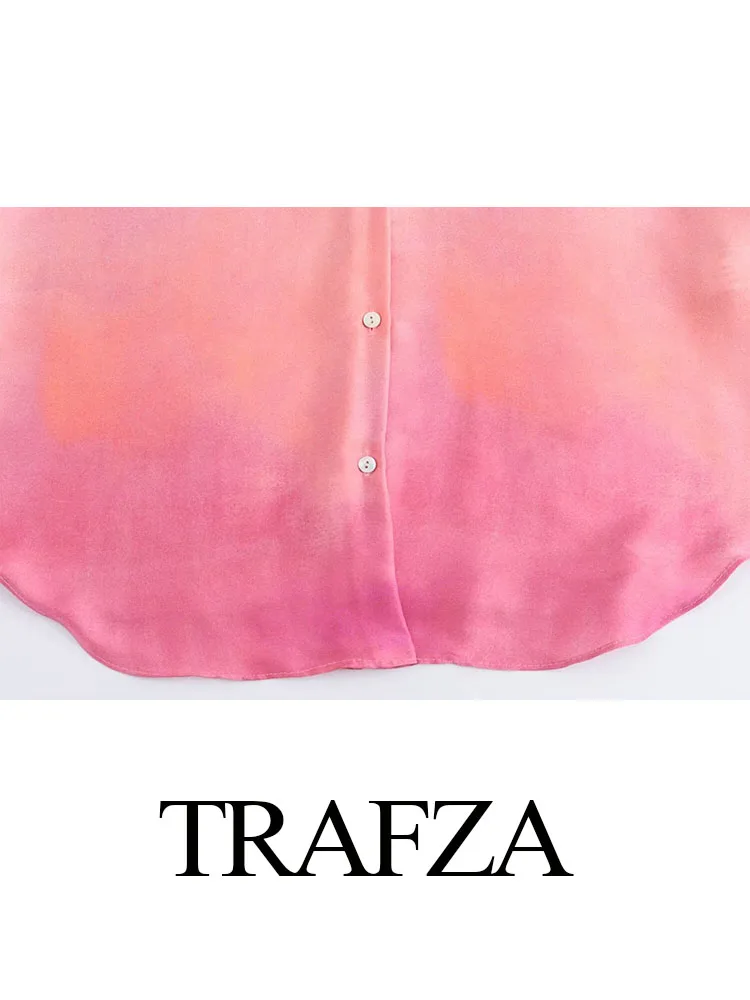 TRAFZA Summer Blouse Woman Trendy Tie Dye Turn-Down Collar Long Sleeves Single Breasted Female Gradient Casual Shirts 2 Color