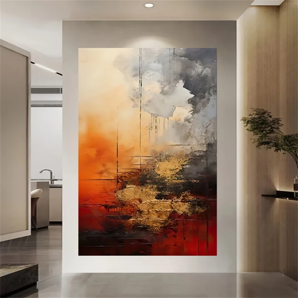 100% Hand Drawn Abstract Oil Painting on Canvas Modern Home Golden Line Wall Art Picture Large Mural for Living Room Decor Paint 6