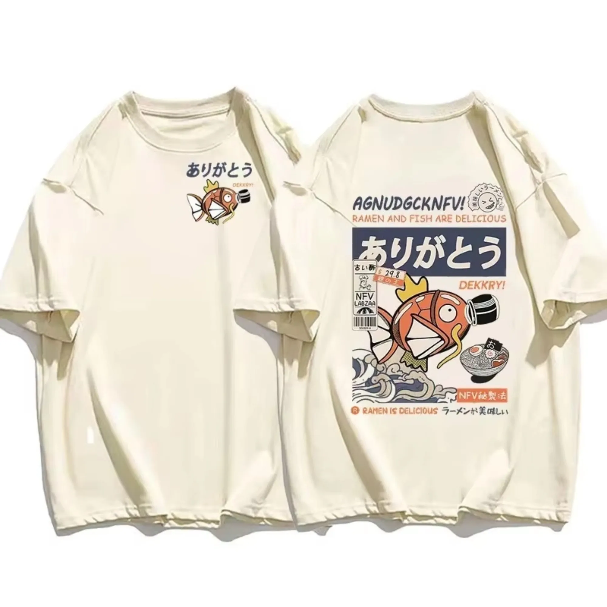 Japanese Streetwear T-shirt Men Koi Fish Soy Sauce Print Casual Women Short Sleeve Tee Summer 2025 Anime Fashion ​​Y2k Clothes