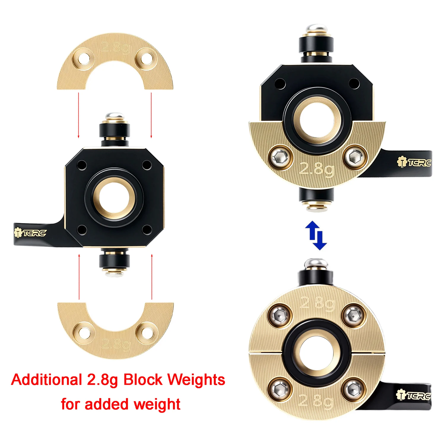 TCRC Brass Front Steering Knuckles + C-Hub with Adjustable Steering Block Weights Set 43g/Pair for HPI Venture18 Straight Axle U