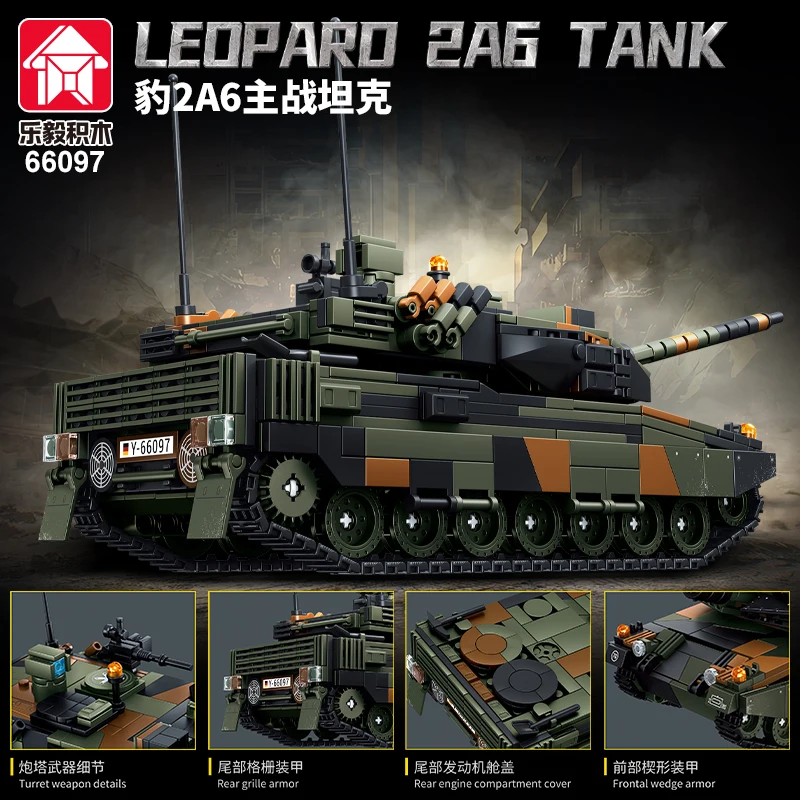 Military Series Building Blocks Model War Leopard 2A6 Heavy Tank Bricks Sets MOC Creative Toys DIY Adult Christmas Gifts