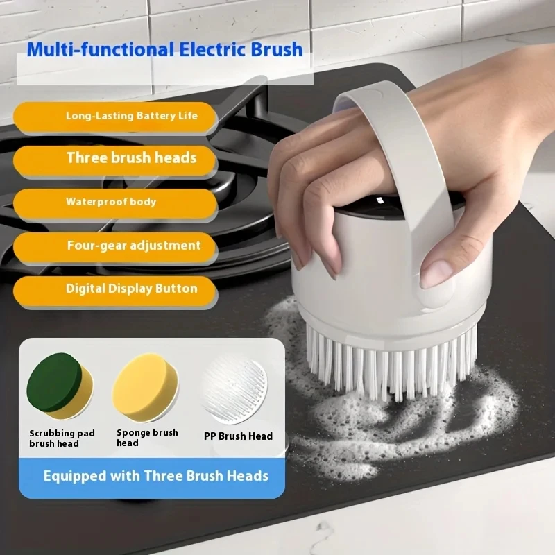 3 In1 Electric Spin Scrubber with 3 Replaceable Brush Heads Bathroom Cleaning Brush Power Electric Cleaning Brush Tool