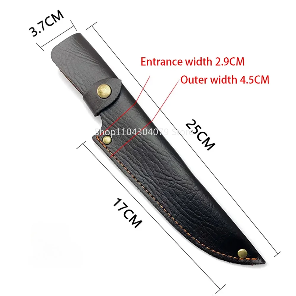 1 PC Copper Buckle PU Leather Portable Long Straight Knife Sheath Protective Storage Case for Camping Mountaineering Hiking