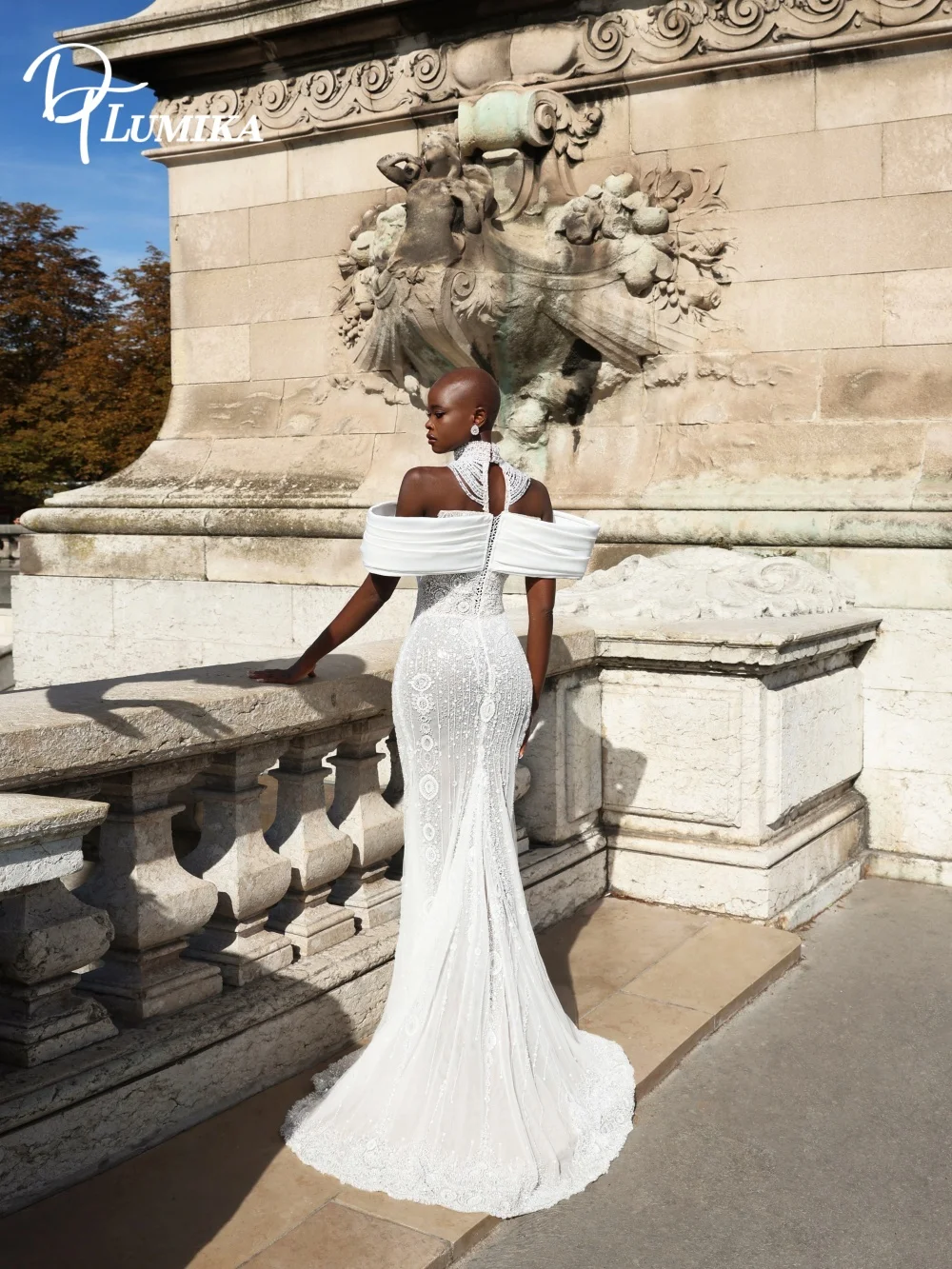 Stunning Off Shoulder Mermaid Wedding Dress Puffy Satin High Beaded Bodice Lace Plus Size Bride Dresses Customized Bridal Gown