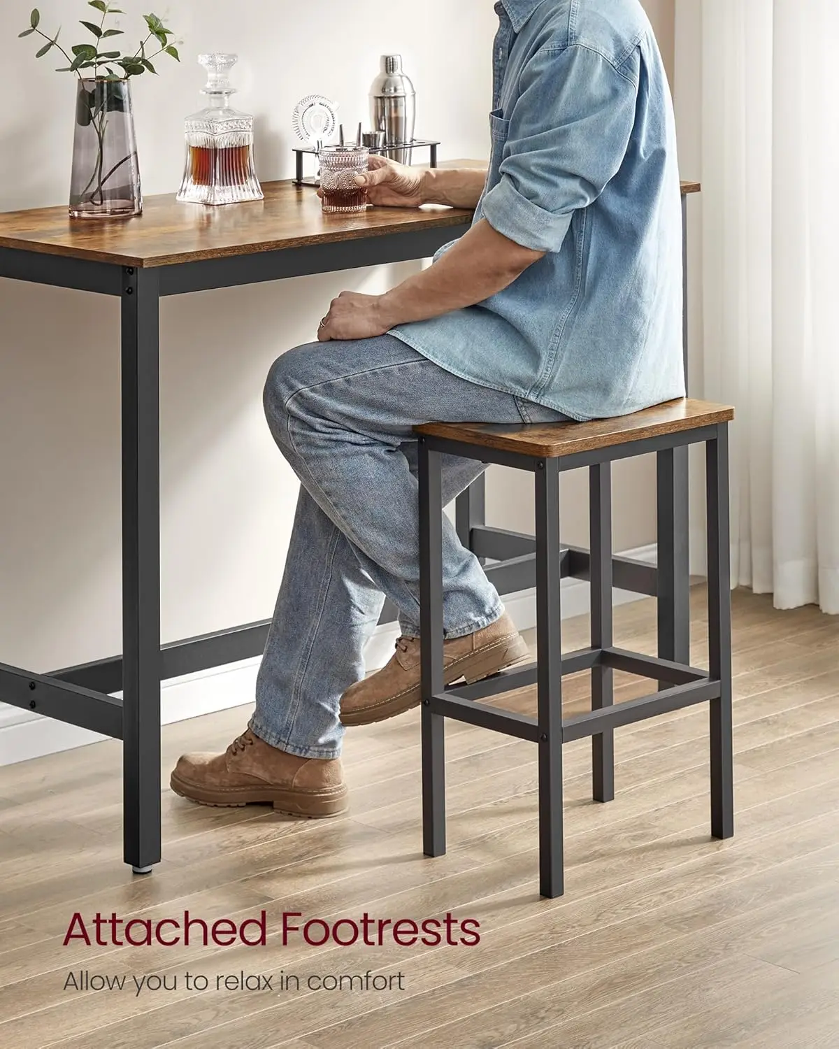 Vasagle Bar Table Set, With 2 Bar Stools, Dining Table Set, Kitchen Counter With Bar Chairs, Industrial, Living Room, Party