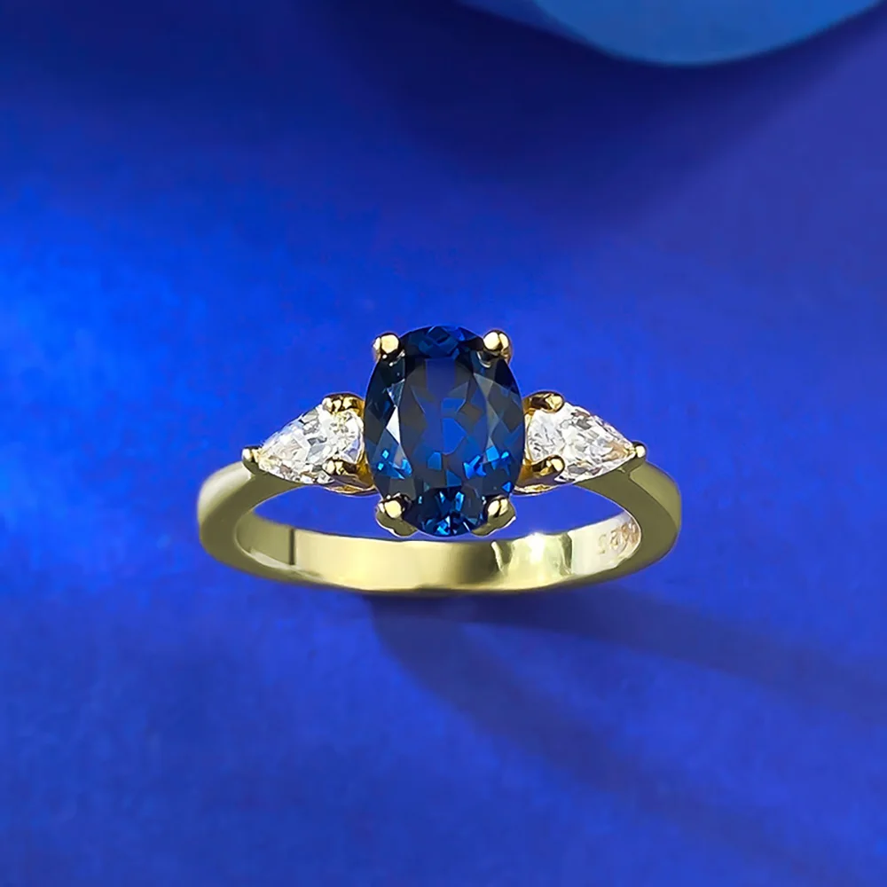 Vintage 18k Gold Plated 925 Sterling Silver 6*8mm Sapphire Rings for Women Lab Diamond Gemstone Party Fine Jewelry Birtyday Gift
