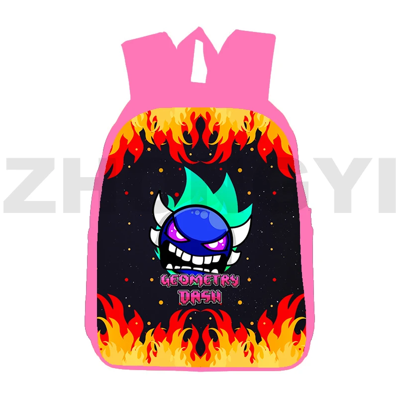 

3D Pink Anime Angry Geometry Dash Backpack Travel Teenagers Cartoon School Bag 12/16 Inch Canvas Bookbag Children Mochila Women