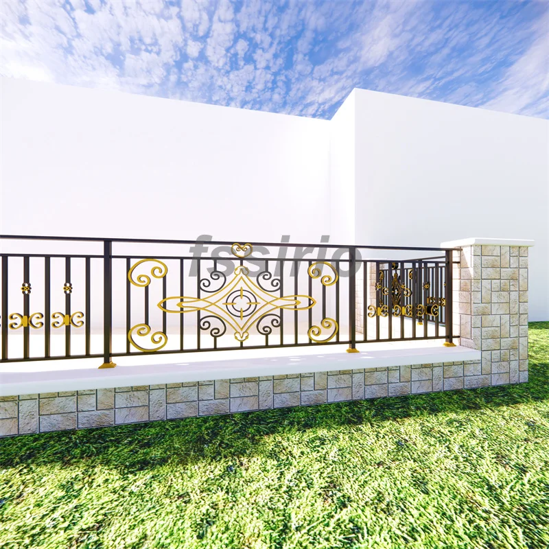 Villa Balcony European Style Enclosure Fence Wrought Iron Balcony Systems Outdoor with Golden Artist Designs