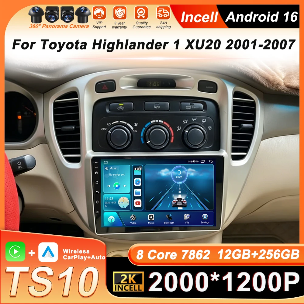 

Android 16 Carplay для Toyota Highlander 1 XU20 2001-2007, навигация GPS, автомобильная магнитола, 4G Wi-Fi