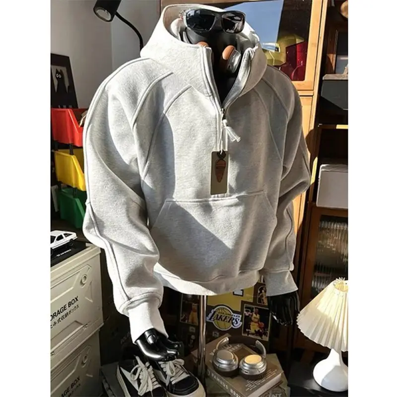 

Американская толстовка с воротником-стойкой и полумолнией для мужчин, модная брендовая красивая трехмерная толстовка с капюшоном