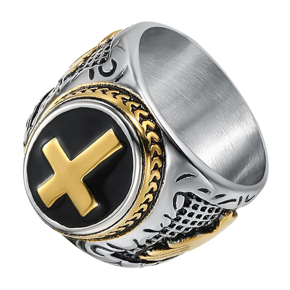 

1pc Gold Plated Prayer Hand Cross Ring Stainless Steel Retro Crucifix Band For Men Vintage Finger Jewelry Gift Wedding Birthday