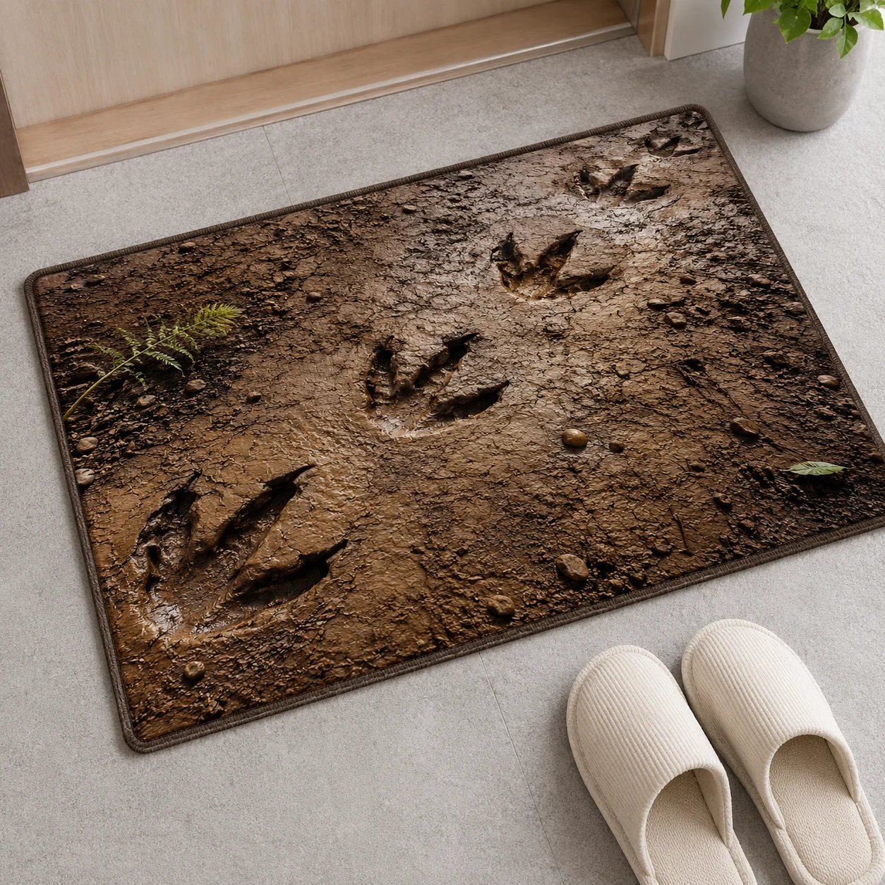 Optical Illusion 3D Dinosaur Footprint Rug Prehistoric track Dinosaur Theme Bath Mat for Indoor Ooutdoor Modern Door Decor Rugs