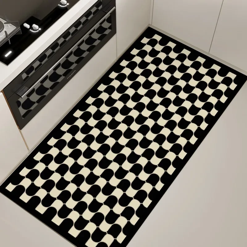 

Kitchen Carpet Pvc Waterproof Floor Mat Leather Oil-proof Foot Mats Minimalist Modern Home Decoration Plaid Rug Can Be Cropped