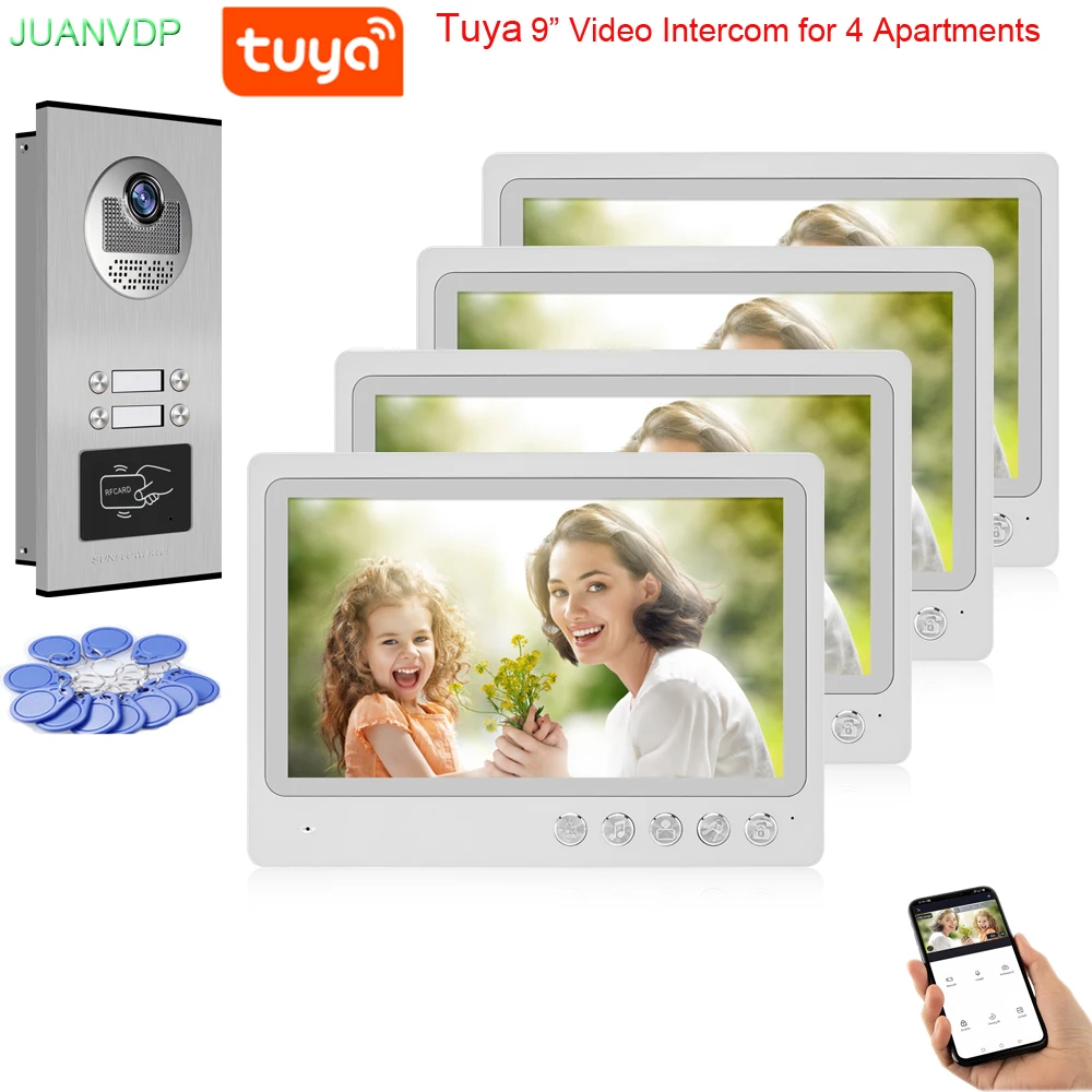 

Tuya WiFi Video Doorbell 9 inch Indoor Monitor RFID Camera Security Smart Home Door Bell Intercom for Home 2/3/4/6 Apartments