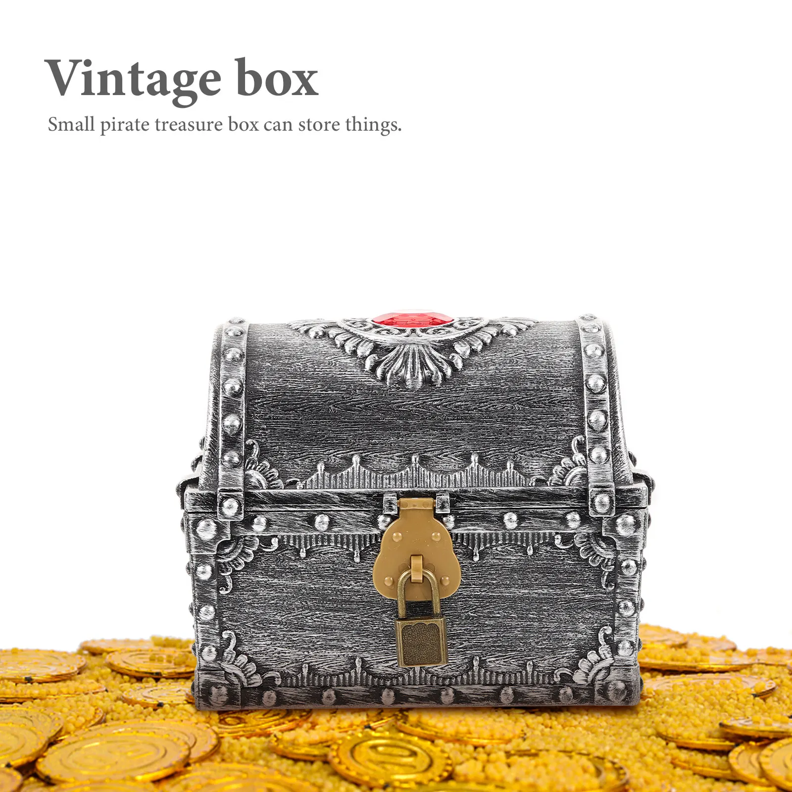 

Pirate Treasure Chest Box Props Small Chest Toy Lock Silver Kids Key Plastic Storage Decor Vintage Box Gift Packaging