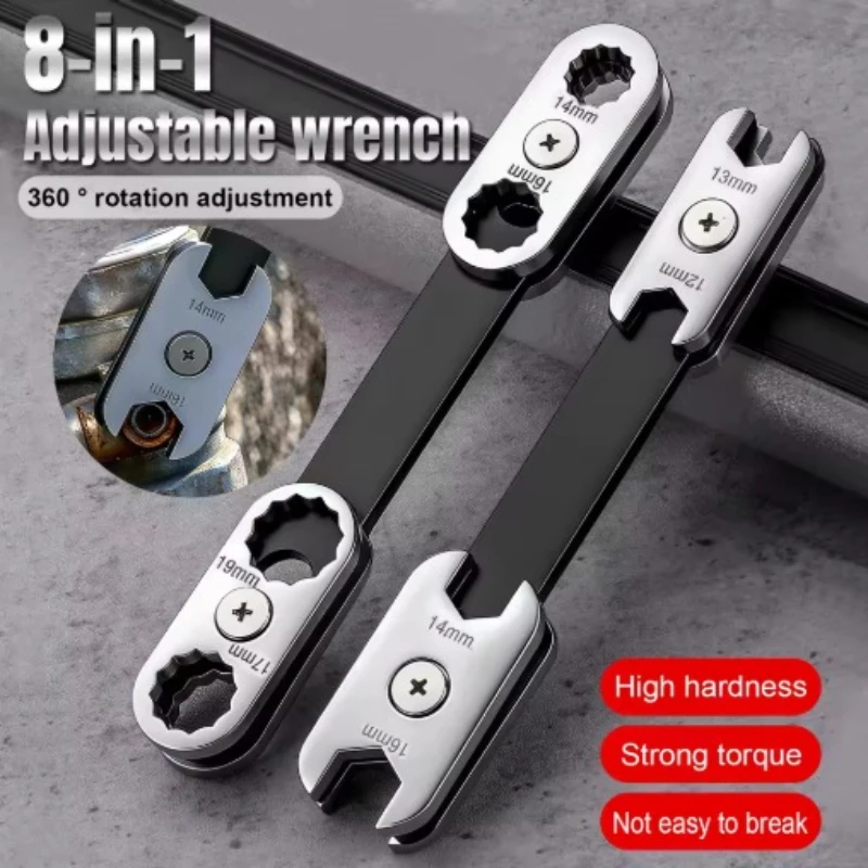 8 In1 Universal Rotatable 8-in-1 Adjustable Wrench with Dual Hex/Open Ends – Ergonomic Grip for Automotive & Industrial Use‌