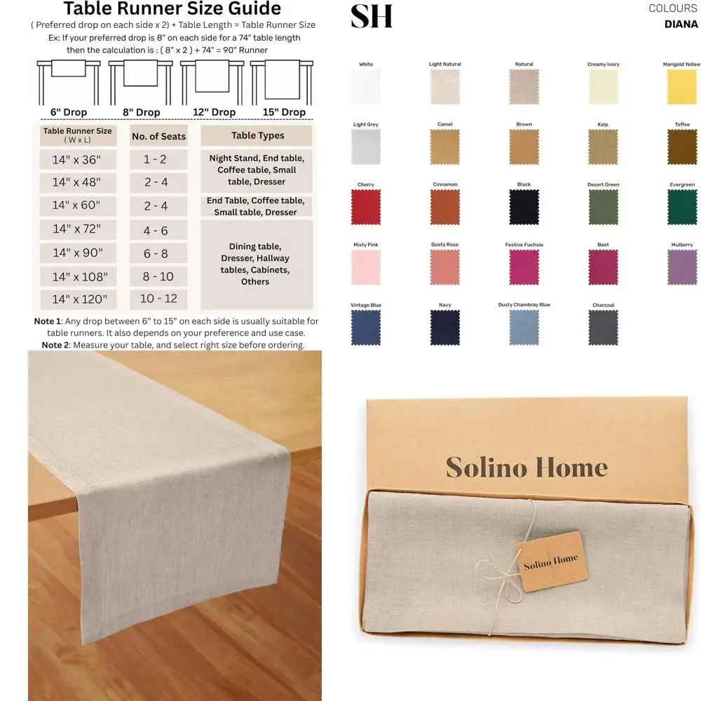 

Скатерть из чистого льна 14 x 108 на осень, День Благодарения, Рождество — естественный свет, средний вес