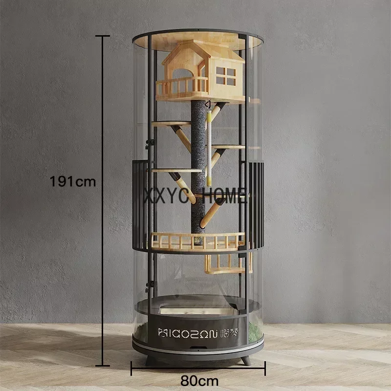 

ML zq Вращающаяся на 360° клетка для кошек Роскошная витрина Кошачье гнездо Стеклянный дом с туалетом