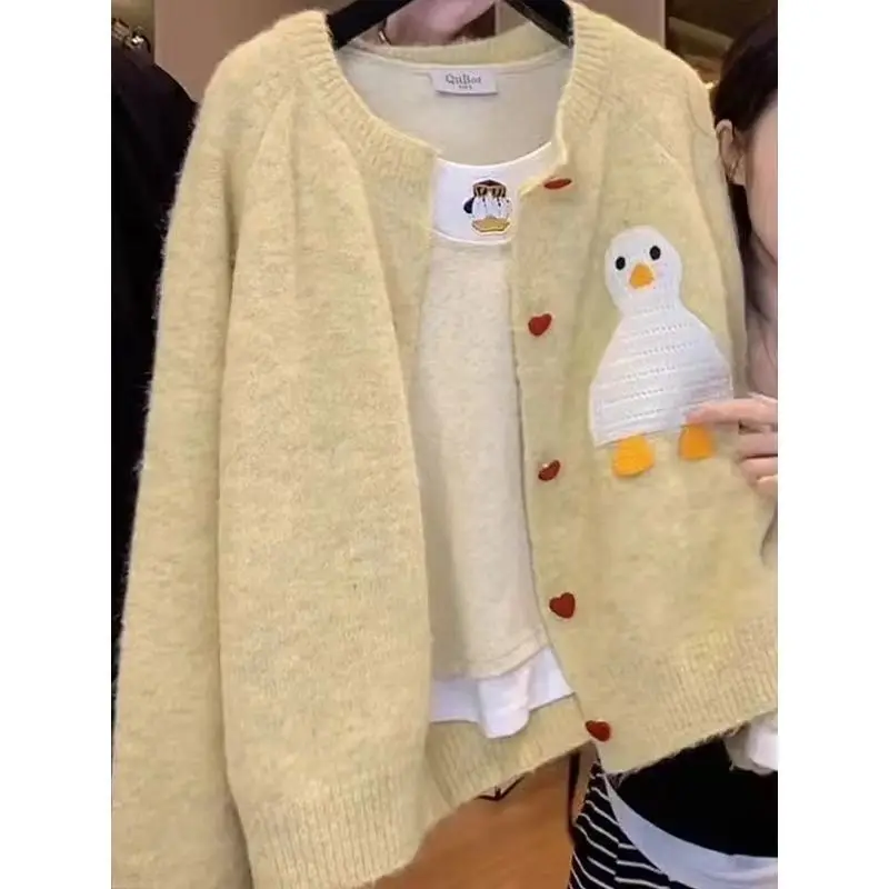 Japanese Gentle Soft Glutinous Goose Embroidery Knitted Cardigan Women's Autumn Winter Sweet Meat Minimalist Casual Sweaters