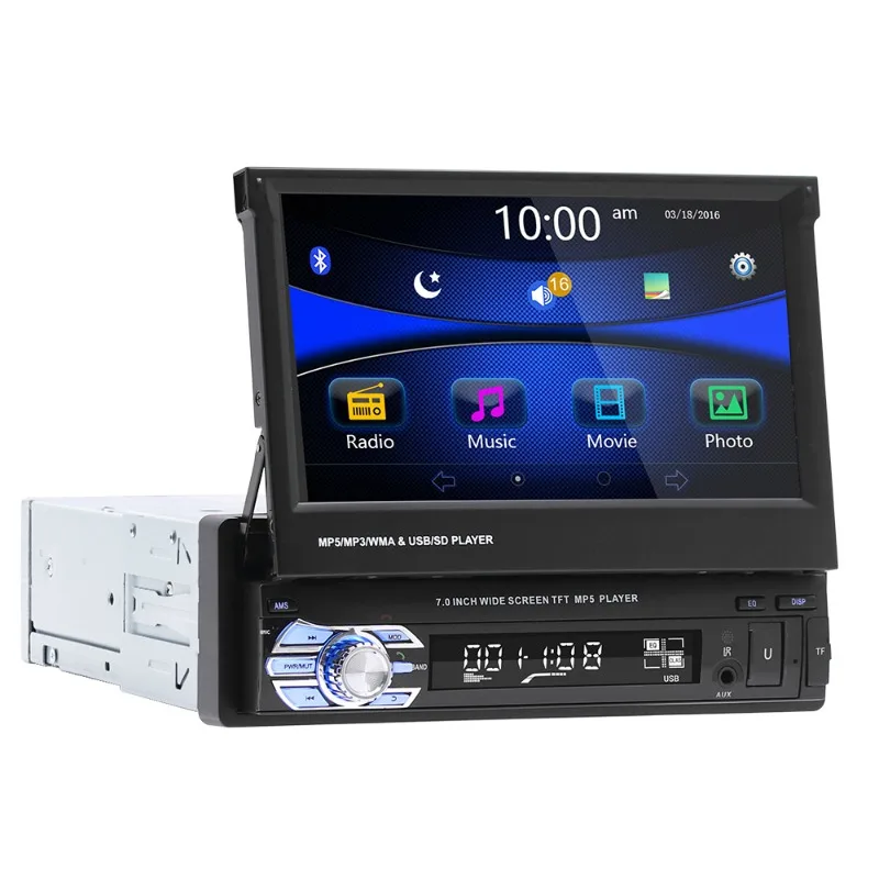 7 Inch Retractable Car MP5 Player Bluetooth Handsfree FM Radio USB TF Card Car Stereo Receiver