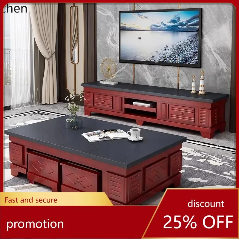 

ZML solid wood coffee table TV cabinet combination simple modern storage marble living room home office