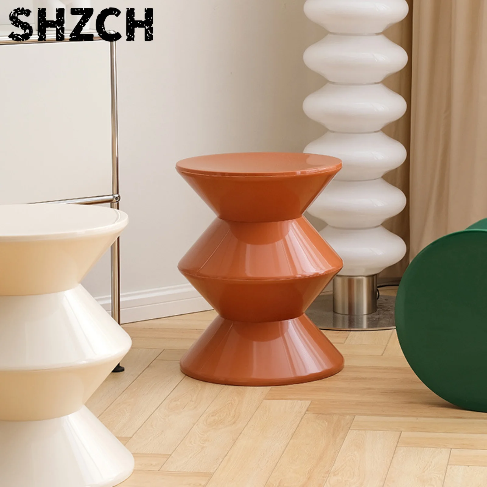 Home, Office, Living Room, Shoe Changing Place with 3 Tires, Creative Nordic Style Plastic Hourglass Stool