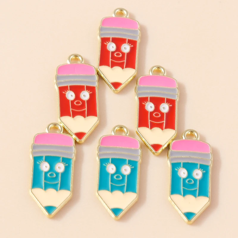 10pcs Enamel School Student Pen Pencil Charm for Jewelry Making Earring Bracelet Necklace Pendants Accessories Diy Craft