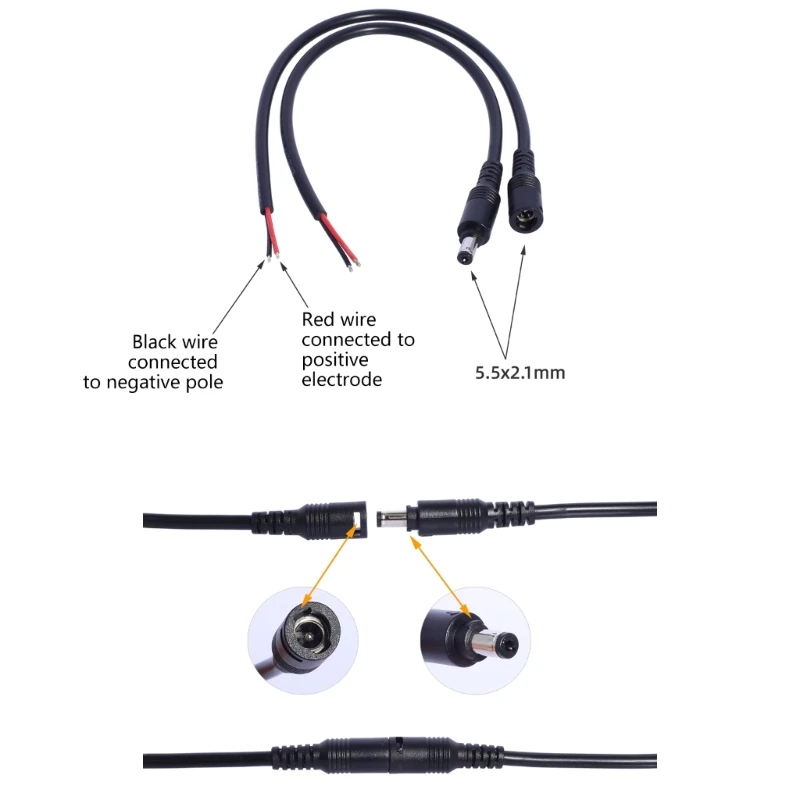 5.5x2.1 التوصيل تيار مستمر ذكر أو أنثى سلك كابل موصل ل 3528 5050 LED قطاع ضوء كابل إمداد الطاقة #2