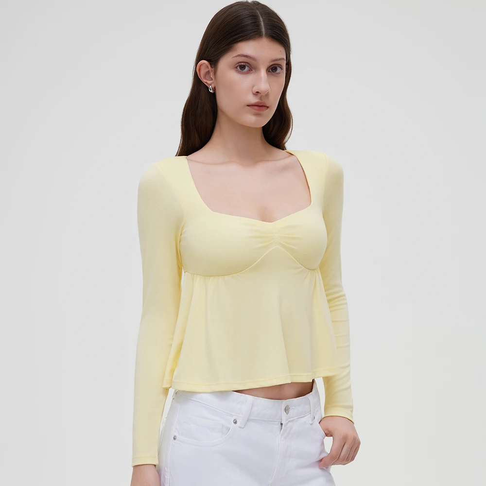 Damen Fairy Y2k Cottage T-Shirt Coquette Quadratischer Ausschnitt Langarm Babydoll Tees Herbst Frühling Vintage Kleidung Lässiger Pullover Top – Detail 3