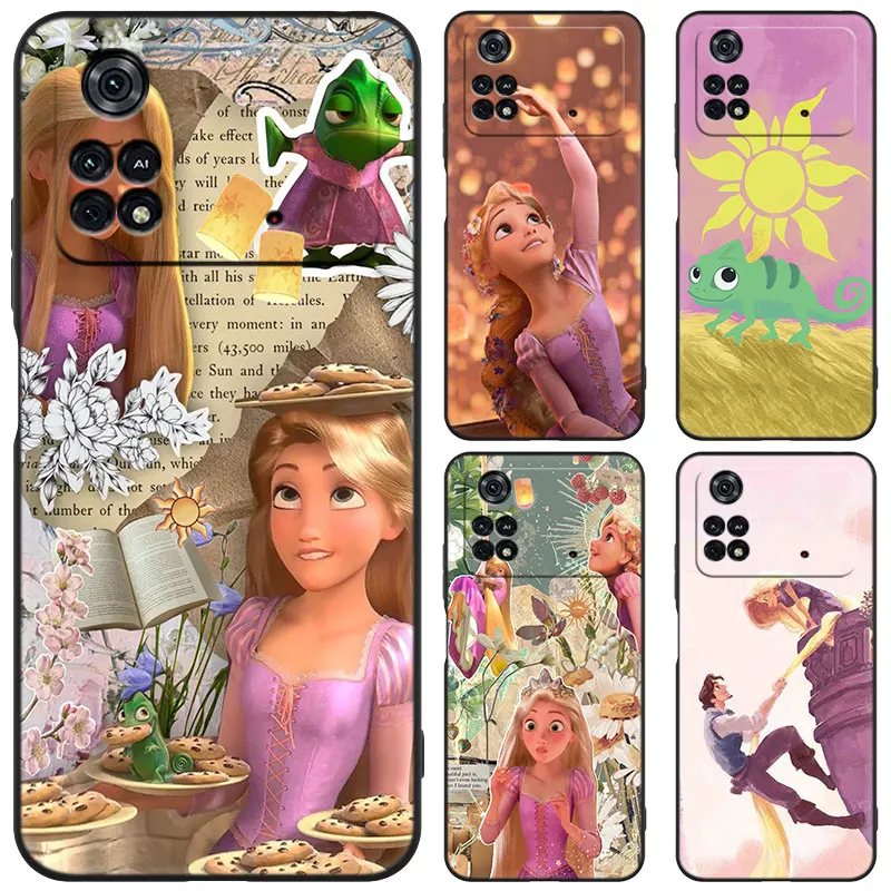 Rapunzel Tangled Black Phone Case For Xiaomi Mi POCO M6 Pro F5 X5 X4 X3 NFC M5S M3 M4 Pro 5G F3 F4 GT F1 F2 Cartoon Cover