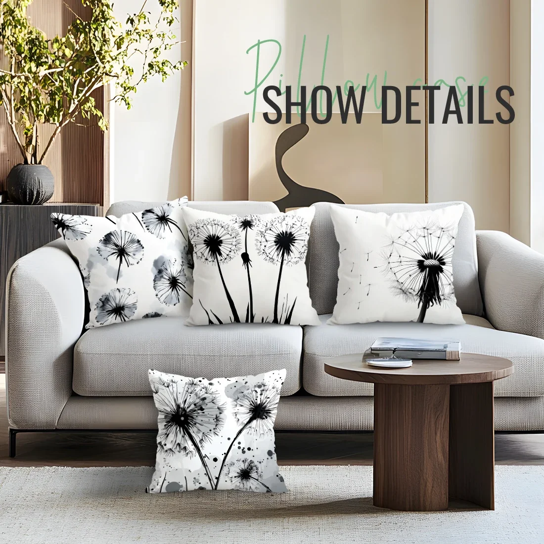 Black White Dandelion Pillowcase Printed Polyester 45x45cm Throw Pillowcover Decorative Sofa Cushion Pillowslip Home Decor