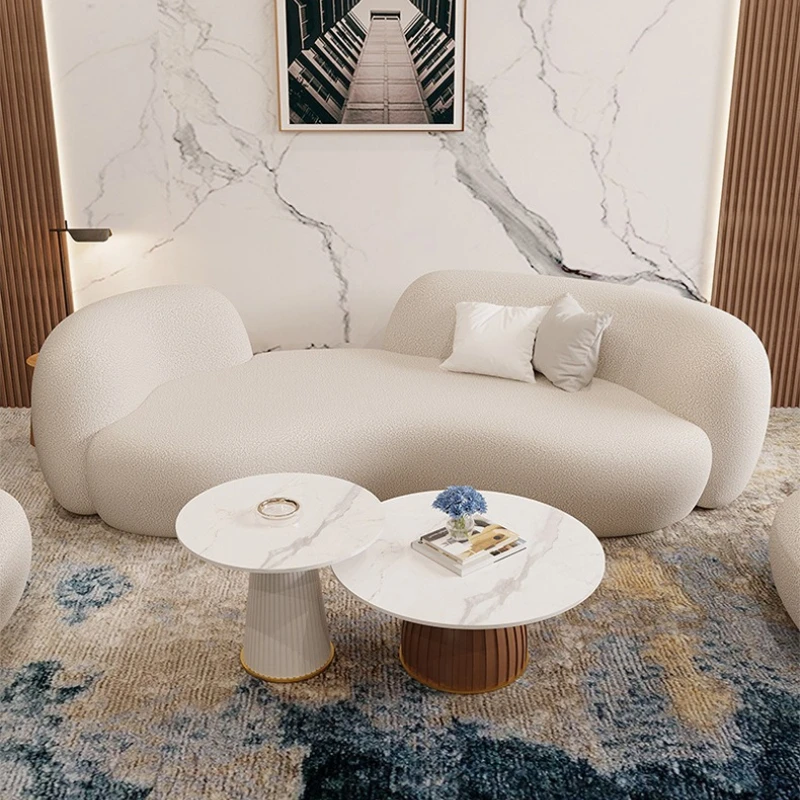 

Light luxury lamb wool fabric curved sofa coffee table small apartment hotel living room Internet celebrity sofa