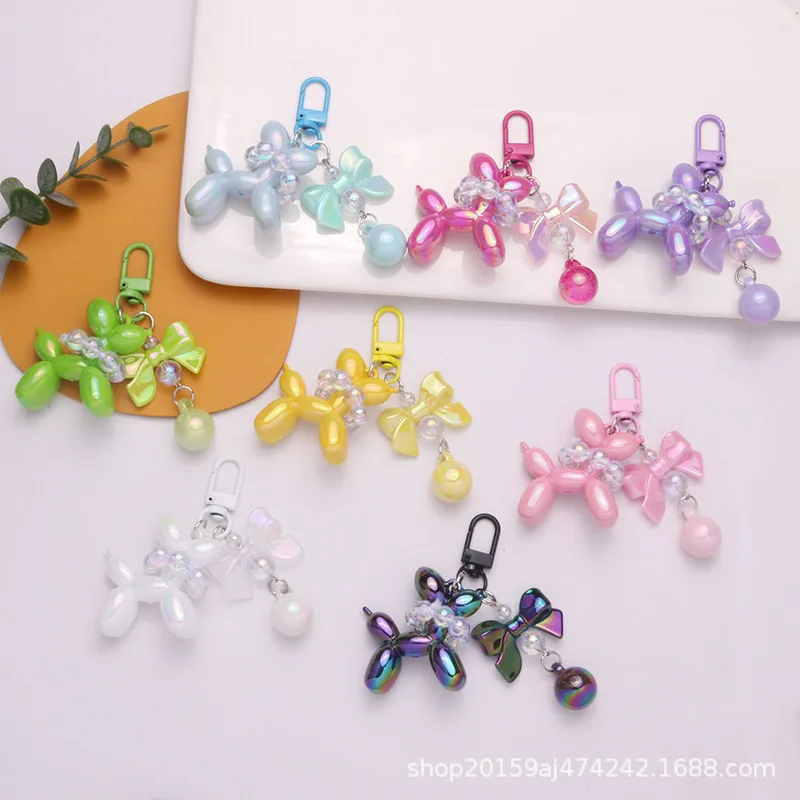 Acrylic Cartoon Balloon Dog With Bow Tie Keychains for Cute Girl Women Handbag Pendant Chain Jewelry Gift Decoration Accessories