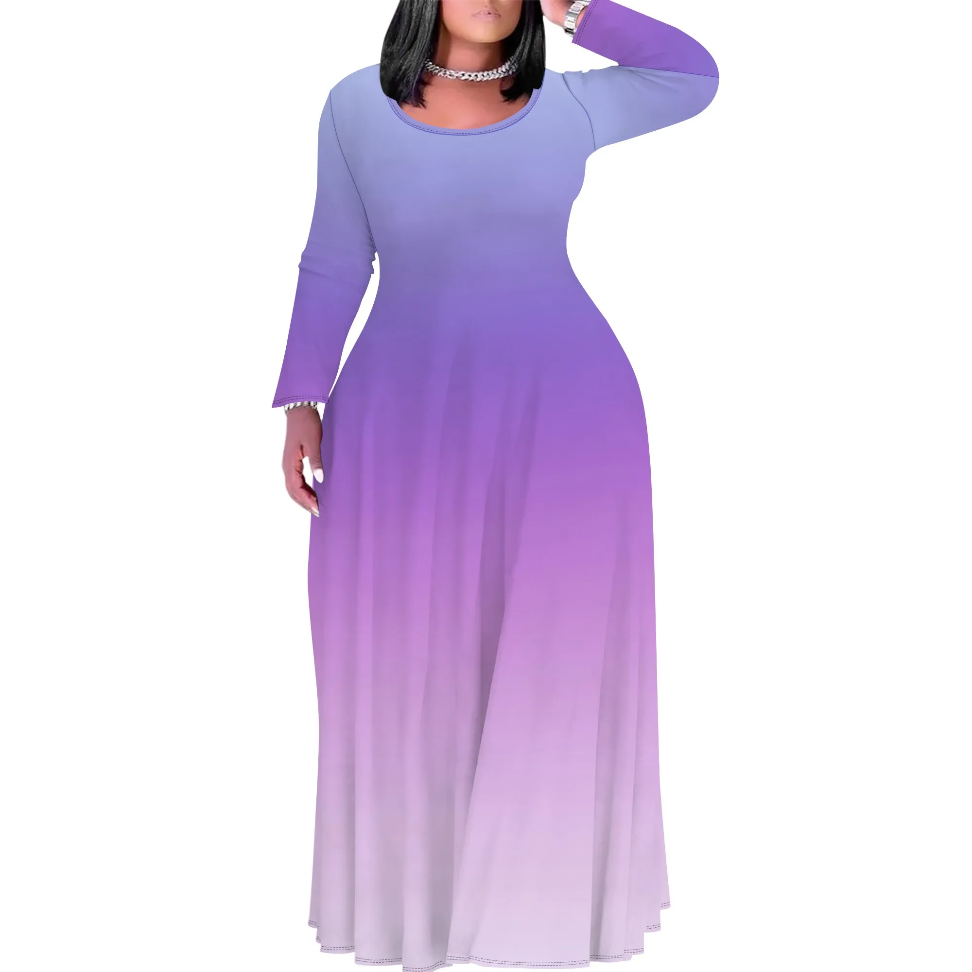 

Women's Plus Size Long Sleeve Maxi Dresses T Shirt Boho Sundress Fall Dress with Pockets
