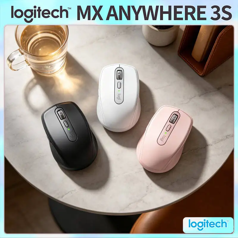 Ergonomic MX Anywhere 3S Mouse - 8K DPI Hyper-Scroll Wheel Anti-Slip Grip Ideal for Sports Retail Online Course E-learning Desk