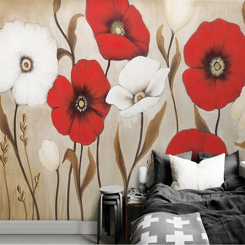 

Custom 3D Photo Wallpaper Hand-Painted Retro Floral And Sunflower Background Wall Living RoomTapety Fresco Tapiz Papel De Parede